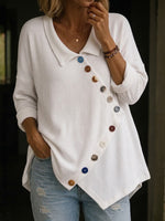 Loose-fit, Long-sleeve Knit Top With A Collar And A Diagonal Row Of Colorful Buttons