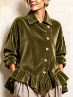 Chic Cozy Asymmetrical Ruffled Hemvelvet Top