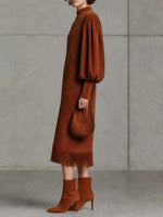 Suede-effect Fringe Midi Dress
