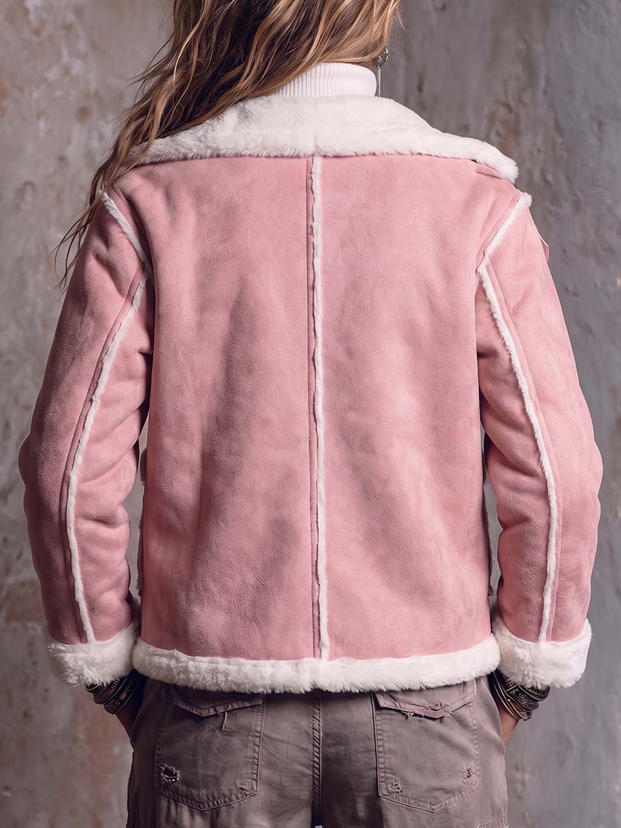 Women's Long-sleeved Casual Loose-fitting Faux Suede Jacket With Lapel