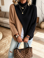 Casual Stylish Colorblock Ribbed Turtleneck Sweater