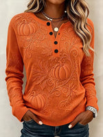 Vintage Orange Pumpkin Print Knit Pullover