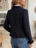Women's Textured Ruffle Trim Tie-front Jacket