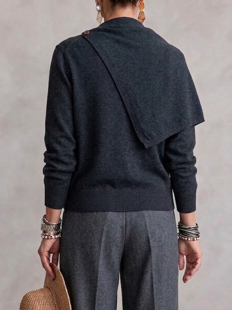 Asymmetric Shawl Collar Diagonal‑button Knit Cardigan