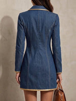 Gold‑trim Lapel Denim Mini Dress