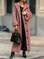 Casual, Relaxed-fit, Long, Chunky-knit Hooded Cardigan