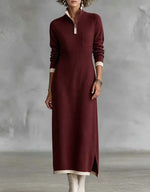 Chic Color-block Trim Quarter-zip Knit Midi Dress