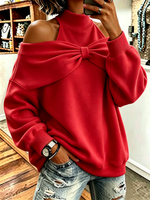Chic Oversized Mock Neck Sweatshirt With Bow Detail