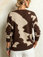 Color-block Abstract Jacquard Knit Cardigan With Diagonal Button Fastening