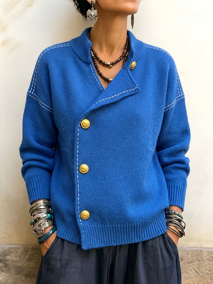 Bohemian-Edge Asymmetric Double-Breasted Cardigan