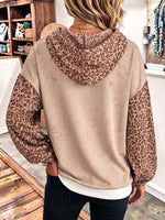 Women's Leopard Print Patchwork Long Sleeve Casual Loose Pullover Hooded Sweatshirt