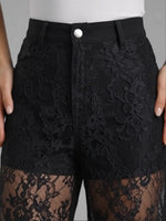 Elegant And Romantic Black Lace High-waisted Wide-leg Layered Trousers