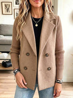 Women's Solid Color Collared Long Sleeve Casual Loose Knit Patchwork Jacket