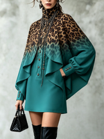 Chic Bold Leopard-print Cape-style Mini Dress