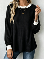 Cozy Chic Contrast Trim Ribbed Sweater