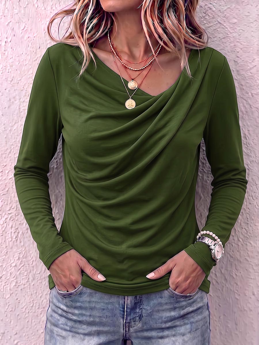 Women's solid color turtleneck long-sleeved casual loose stretch top