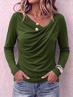 Women's solid color turtleneck long-sleeved casual loose stretch top