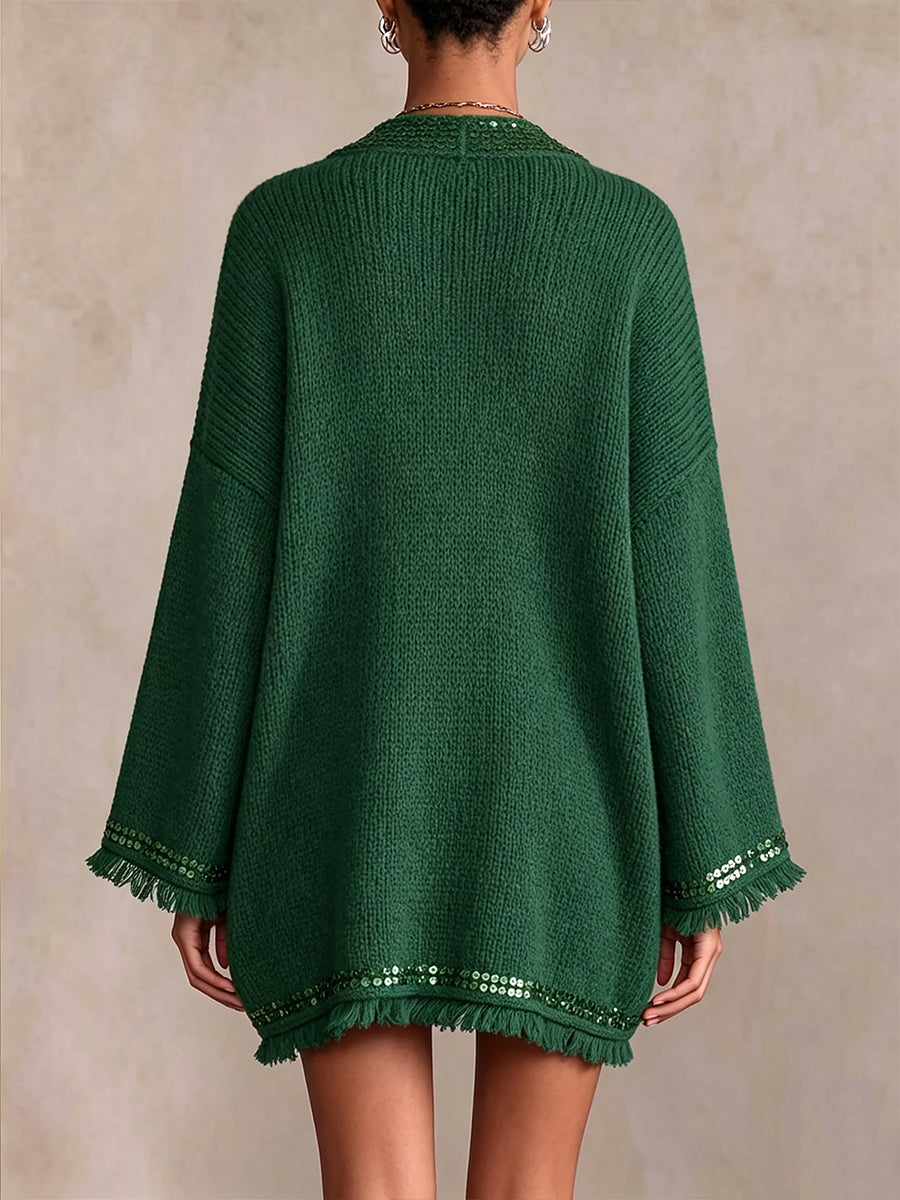 Glittering Sequin Trimmed Knit Mini Dress