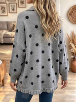 Women's Polka Dot Ruffle Trim Button Down Knit Cardigan
