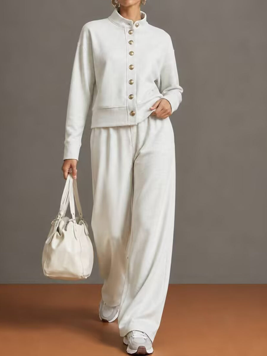 Casual And Comfortable Cotton Sweatshirt Cardigan And Pants Two-piece Set