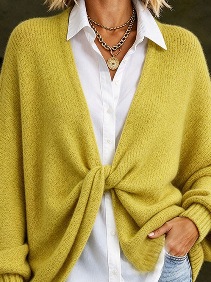 Casual Stylish Mustard Yellow Front-twist Sweater
