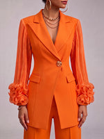 Urban Pleated Sleeve Tailored Mid-length Blazer Jacket