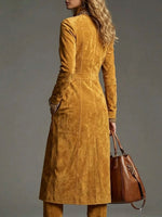 Women's Faux Suede Long Coat With Front Zipper And Large Pockets