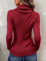 Sparkly Ribbed Knit Top With A Slouchy Turtleneck And Drawstring
