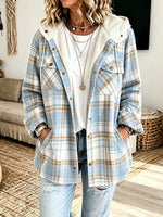 Casual Plaid Fleece Hooded Shacket