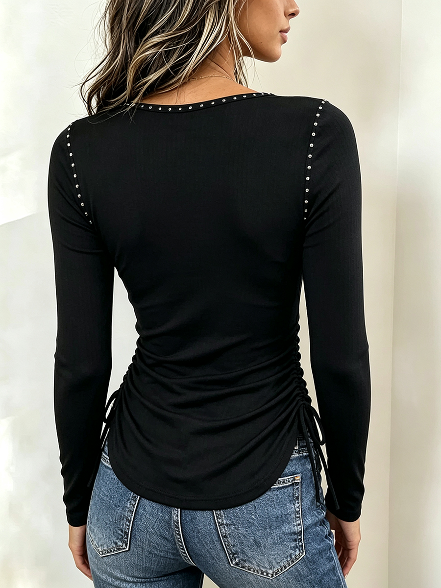 Chic Sparkly Stretchy Slim-fit Long Sleeve Top