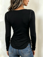 Chic Sparkly Stretchy Slim-fit Long Sleeve Top