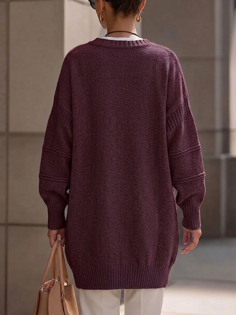 V‑neck Multi‑pocket Drop‑shoulder Oversized Knit Sweater