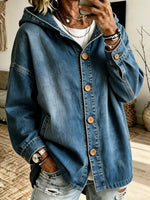 Casual Hooded Button-Front Denim Jacket