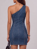 Women's Off-shoulder Sleeveless Casual Loose Lace-trimmed Slim Denim Bodycon Dress