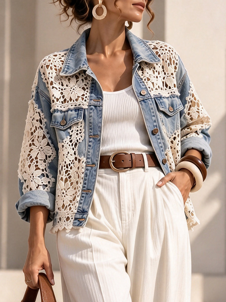 Boho Lace Patchwork Denim Jacket