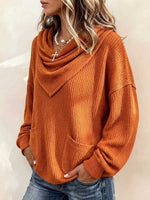 Women's Solid Color Long-sleeve Casual Loose-fit Knit Pullover With A Slouchy V-neck