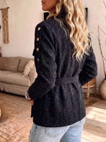 Women's Speckled Tweed-like Button-down Jacket With Tie Belt