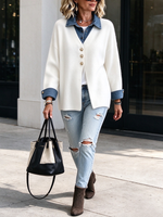 Casual Streetwear Faux-two-piece Denim-patchwork Cozy Cardigan