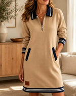 Quarter-Zip Collared Sweatshirt Dress