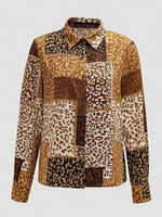Vintage-style Patchwork Leopard Print Cotton Shirt