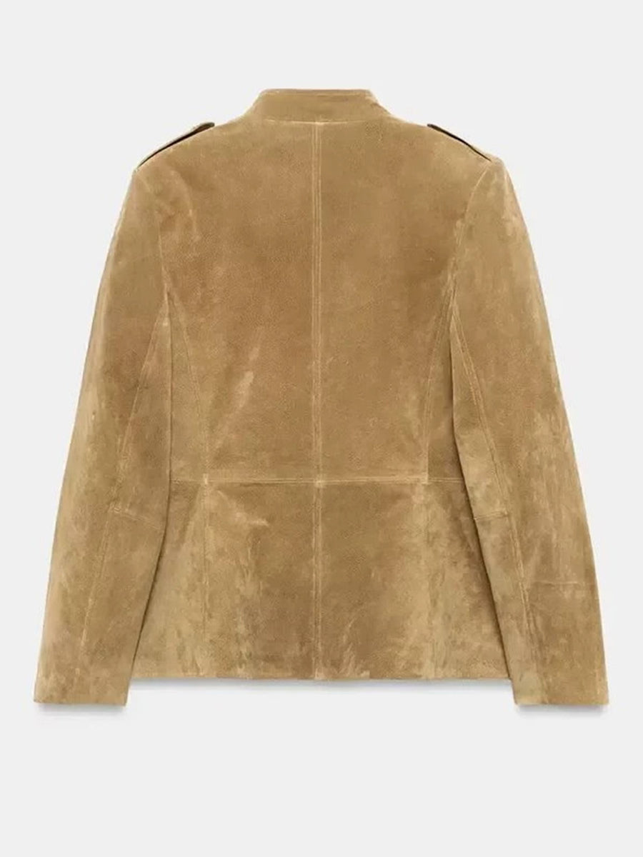 Retro-casual Suede Military-style Jacket With A Stand Collar