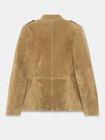 Retro-casual Suede Military-style Jacket With A Stand Collar