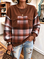 Oversized Plaid-patchwork Cozy Pullover Sweatshirt
