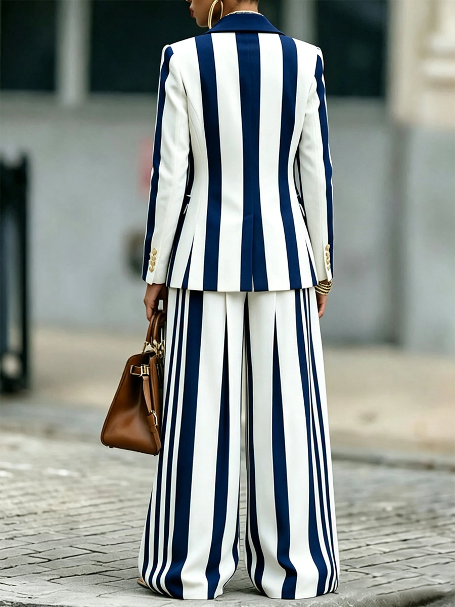 Chic Navy and White Striped Wide-Leg Trousers