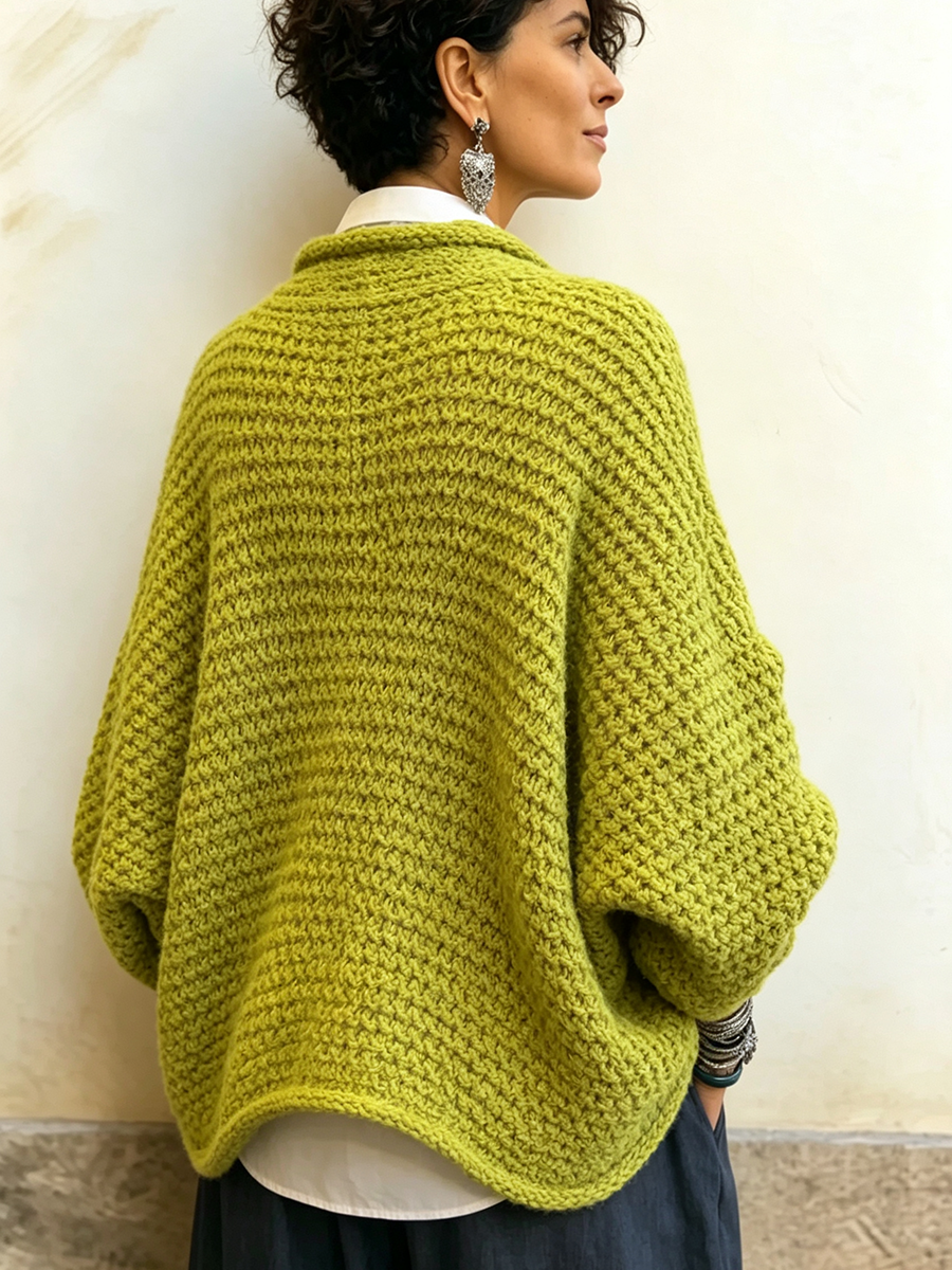 Western Cozy Relaxed Batwing Sleeves Crossover V-neck Sweater
