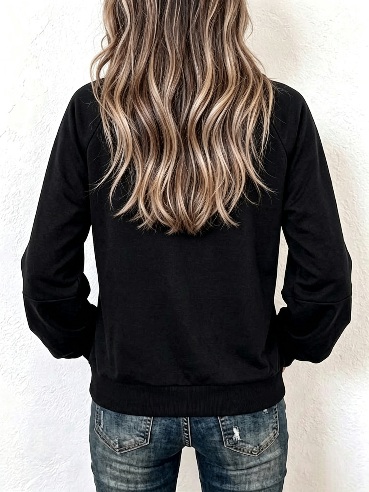 Diagonal Zip‑up Lapel Collar Raglan Sweatshirt Jacket