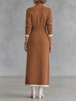 Chic Color-block Trim Quarter-zip Knit Midi Dress