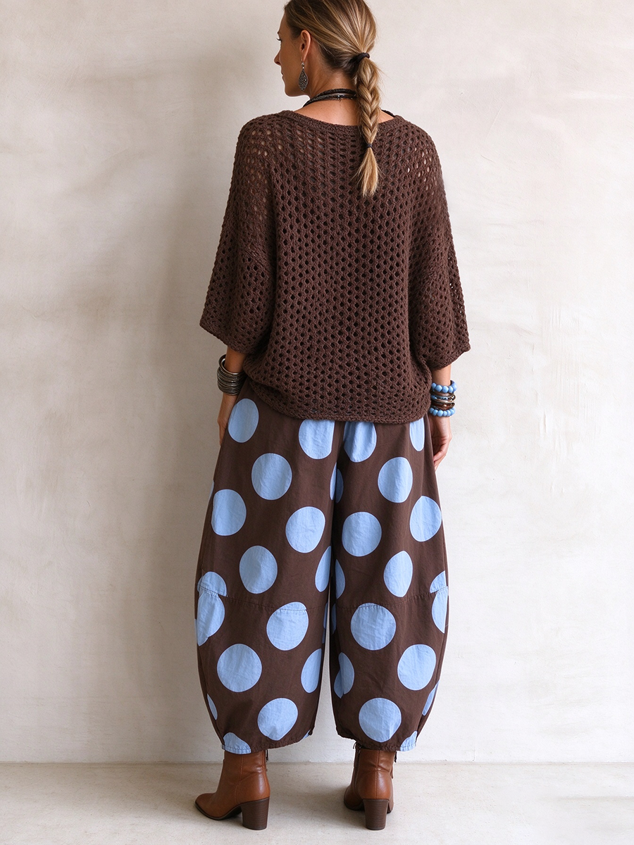 Chic Fall Winter Polka Dot Casual Wide Leg Pants