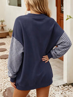 Chic Red Gingham Patchwork Crewneck Sweatshirt