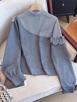 Casual Cotton Sweatshirt With Striped Ruffle Panels